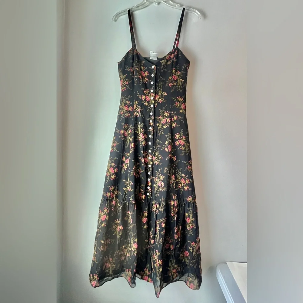 Vintage Laura Ashley Silk Floral Spaghetti Strap Tiered Maxi Dress - Picture 2 of 11